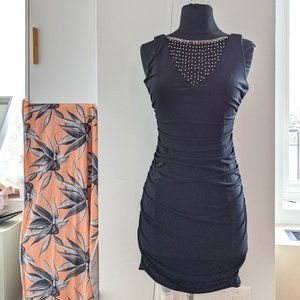 BCX Gunmetal Embellished Ruched Bodycon Dress